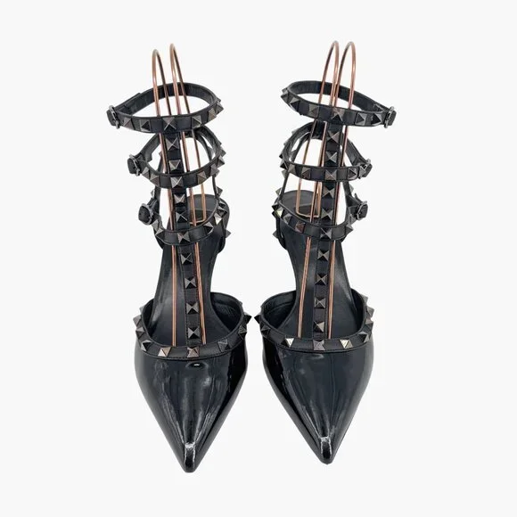 Valentino Rockstud Black Patent Leather Caged Strappy Pumps Heels Size 40 US 10 - Picture 2 of 13